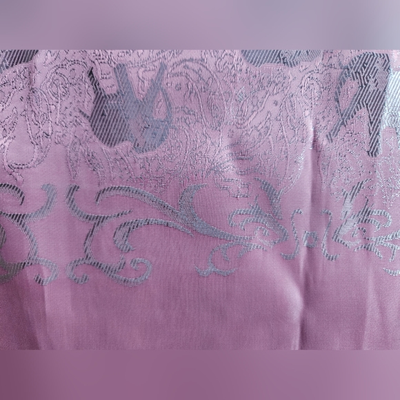 Pink Silk Silver Elephant Fringe Hem Scarf | SZ 72" - Picture 6 of 12